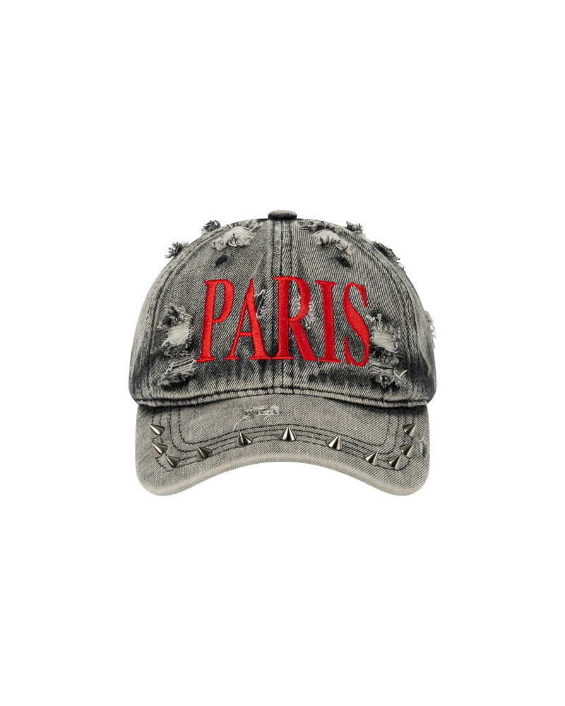 PARIS BALL CAP W/ SPIKES (BLACK DENIM)